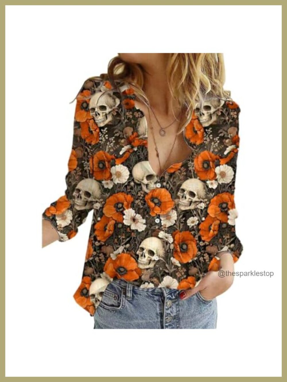 Women's V Neck Button Down Halloween Blouse Long Sleeve Fall Top